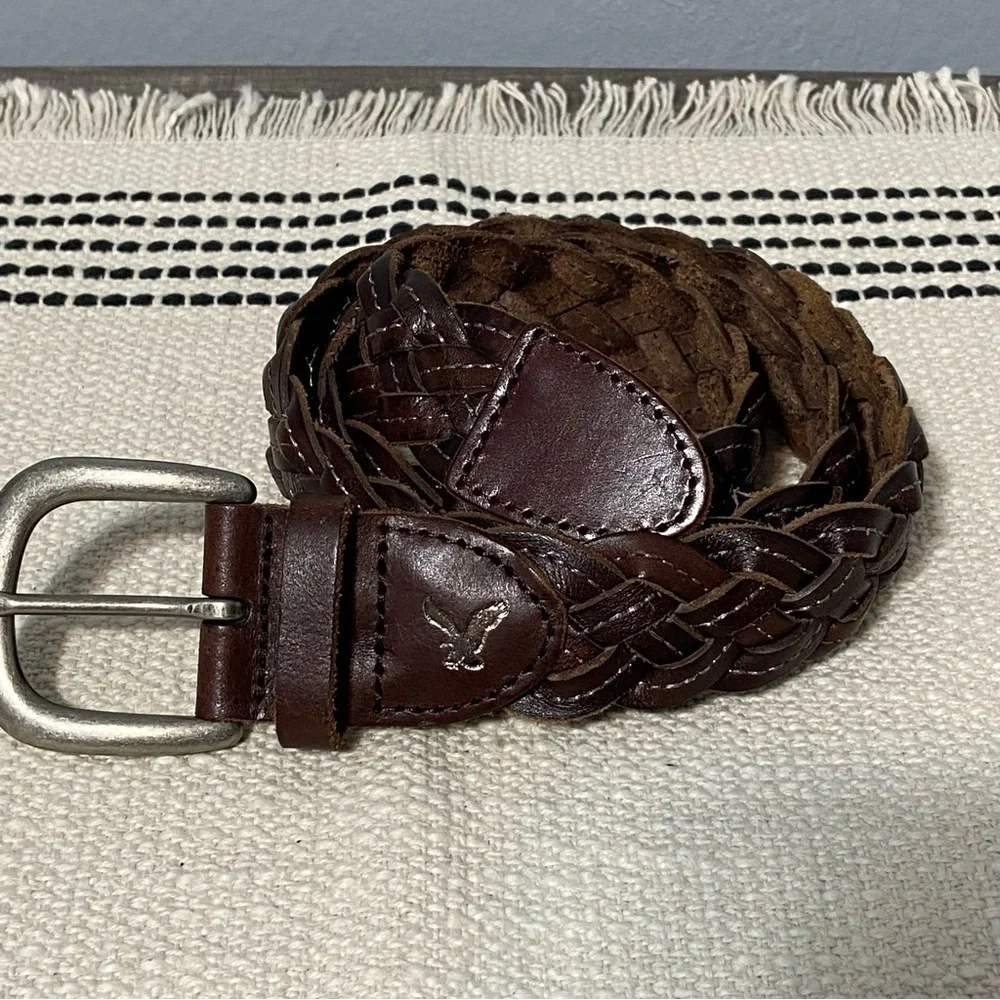 NWT AMERICAN EAGLE / Ladie Brown Leather Braided Belt Size S/M